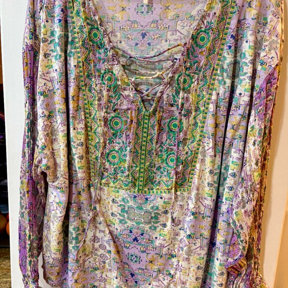 Anthropologie Odetta Embroidered Boho Top Purple Plus 1X Easter Spring Travel - Picture 10 of 11